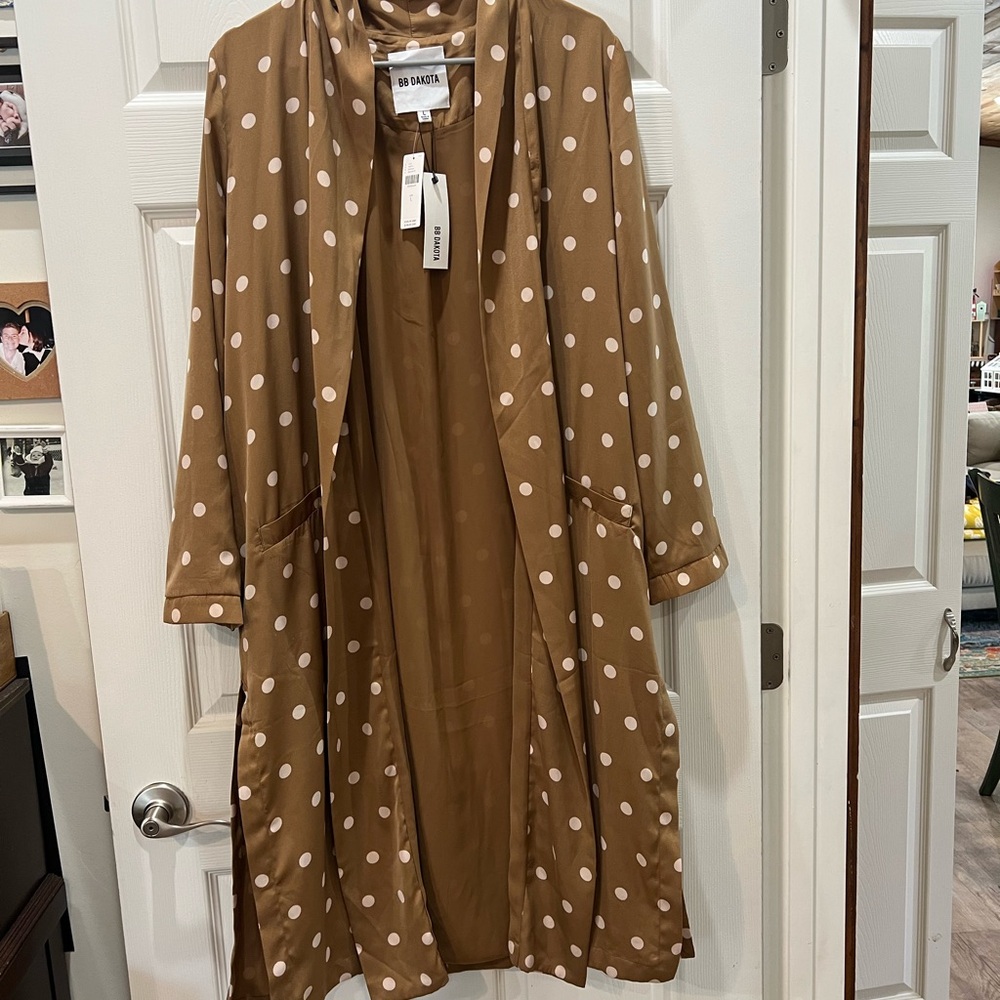 BB Dakota From Anthropologie Brown and White Polka Dot Trench Coat